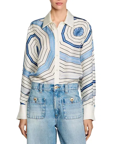 Sandro Spiral Motif Silk Shirt In Sky Blue