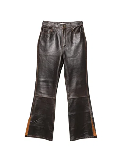 Sandro Split-hem Leather Trousers In Brown