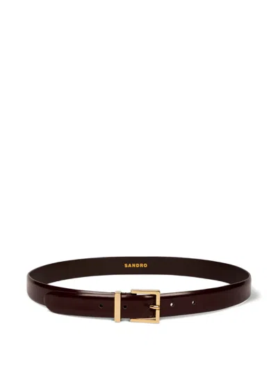 Sandro Square-buckle Leather Belt In Brown
