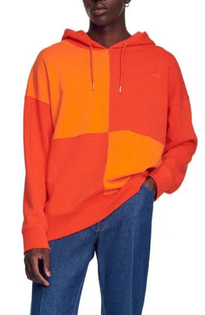 SANDRO SANDRO SQUARE COLORBLOCK COTTON HOODIE