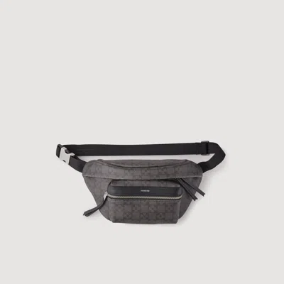 Sandro Square Cross Coated Canvas Belt Bag In Black
