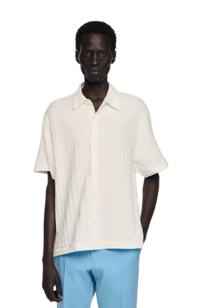Sandro Square Cross Cotton Jacquard Shirt In White