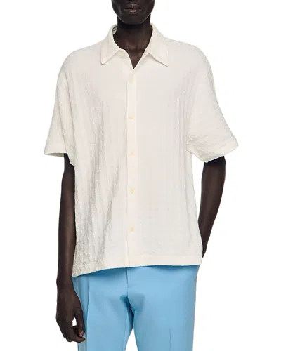 Sandro Square Cross Cotton Jacquard Shirt In White