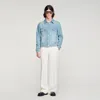 Sandro Square Cross Denim Jacket In Blue