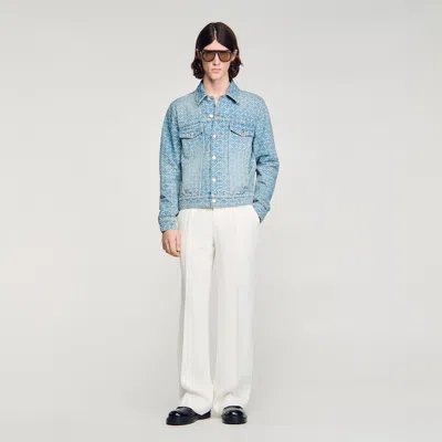 Sandro Square Cross Denim Jacket In Blue