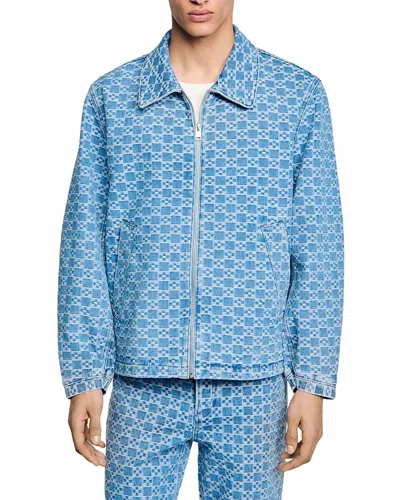 Sandro Square Cross Denim Jacket In Blue Vintage Denim