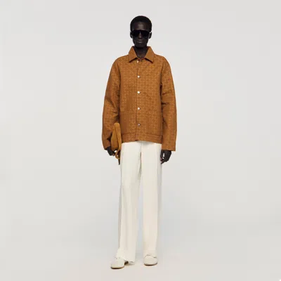 Sandro Square Cross Denim Jacket In Brown