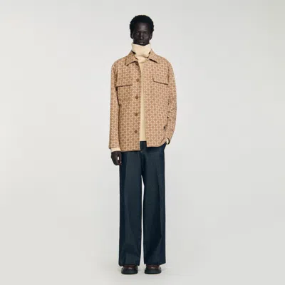 Sandro Square Cross Jacquard Overshirt In Brown