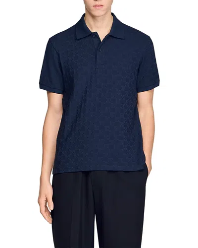 Sandro Square Cross Jacquard Polo Shirt In Blue