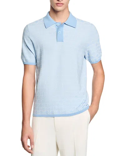 Sandro Square Cross Jacquard Polo Shirt In Blue Sky