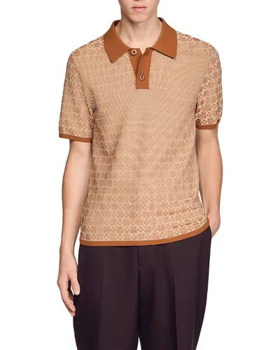 Sandro Square Cross Jacquard Polo Shirt In Brown
