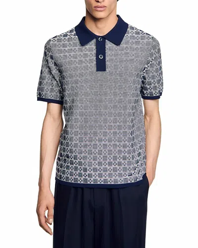 Sandro Square Cross Jacquard Polo Shirt In Navy Blue