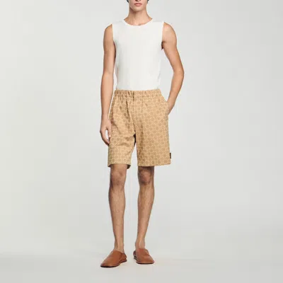 Sandro Square Cross Jacquard Shorts In Neutral