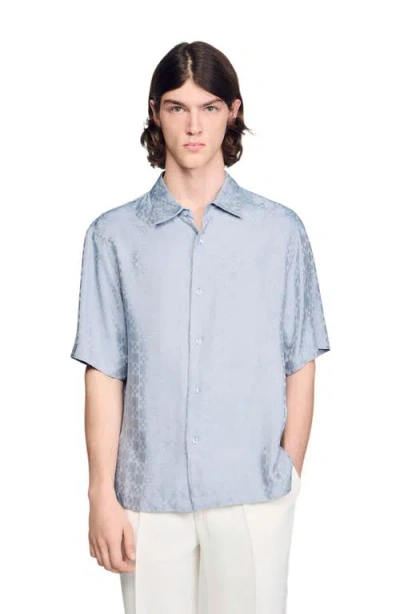 Sandro Square Cross Loose-fit Shirt In Blue