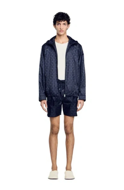 Sandro Square Cross Nylon Jacket In Midnight Blue