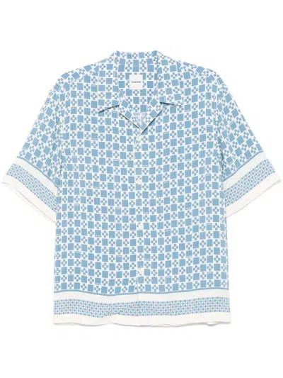 Sandro Square Cross Short-sleeve Shirt In Blue Sky