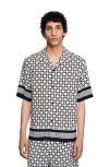 Sandro Printed Short-sleeve Shirt In Ecru/navy