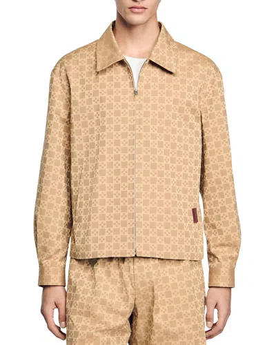 Sandro Square Cross Zip Up Jacket In Sand