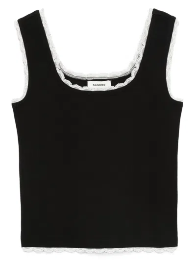 Sandro Square-neck Cotton Top In Black