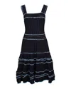 Sandro Square Neck Midi Dress In Navy Blue Polyamide In Blue