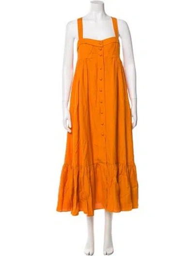 Pre-owned Sandro Square Neckline Knee-length Dress In Orange