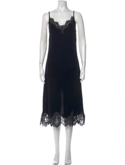 Pre-owned Sandro Square Neckline Long Dress In Black