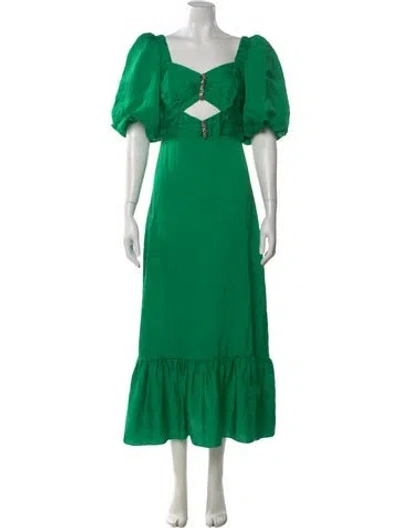 Pre-owned Sandro Square Neckline Long Dress In Green
