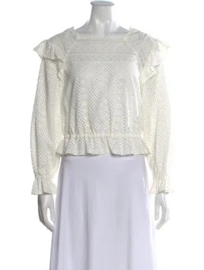 Pre-owned Sandro Square Neckline Long Sleeve Blouse In White