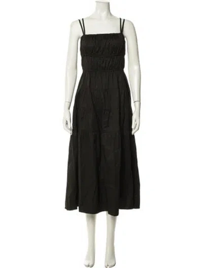 Pre-owned Sandro Square Neckline Midi Length Dress In Black