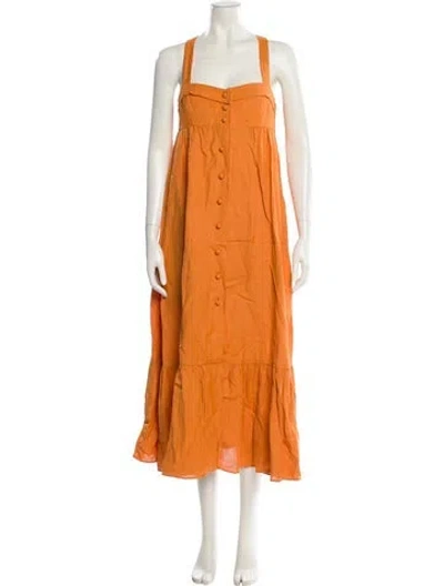 Pre-owned Sandro Square Neckline Midi Length Dress In Orange
