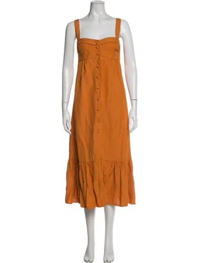 Pre-owned Sandro Square Neckline Midi Length Dress In Orange