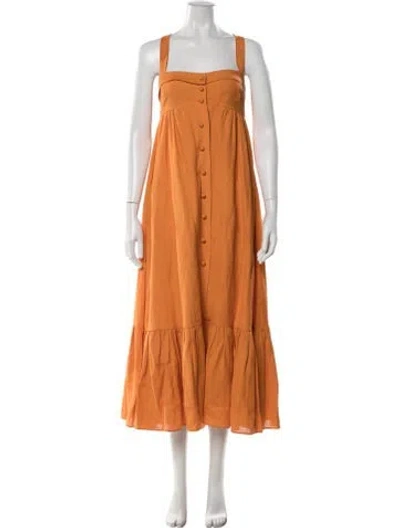 Pre-owned Sandro Square Neckline Midi Length Dress In Orange