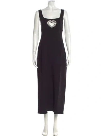 Pre-owned Sandro Square Neckline Midi Length Dress W/ Tags In Black