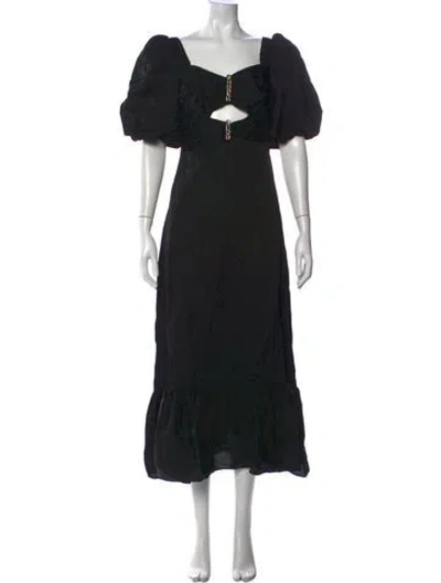 Pre-owned Sandro Square Neckline Midi Length Dress W/ Tags In Black