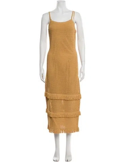 Pre-owned Sandro Square Neckline Midi Length Dress In Yellow