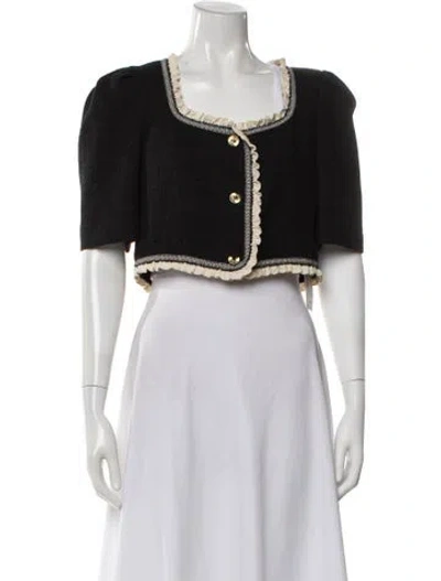 Pre-owned Sandro Square Neckline Short Sleeve Blouse In Black