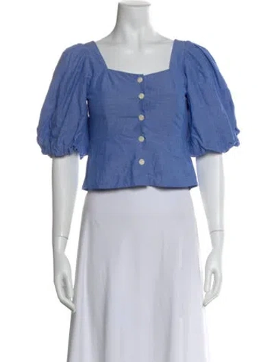 Pre-owned Sandro Square Neckline Short Sleeve Top In Blue