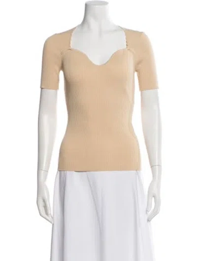 Pre-owned Sandro Square Neckline Short Sleeve Top In Neutral
