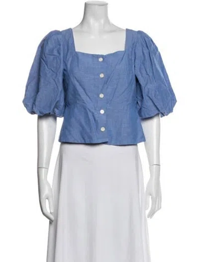 Pre-owned Sandro Square Neckline Short Sleeve Top W/ Tags In Blue