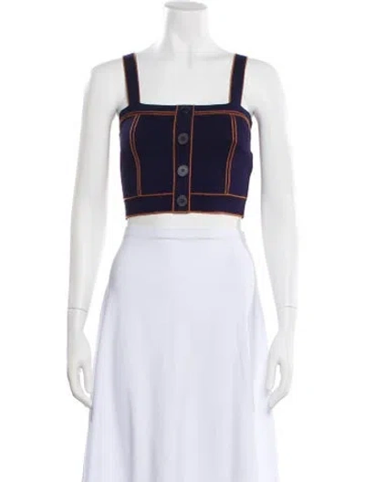 Pre-owned Sandro Square Neckline Sleeveless Crop Top In Blue