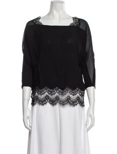 Pre-owned Sandro Square Neckline Three-quarter Sleeve Blouse In Black