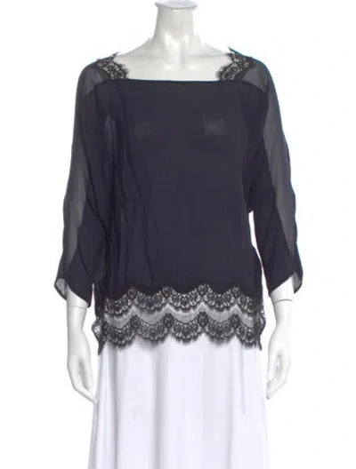 Pre-owned Sandro Square Neckline Three-quarter Sleeve Blouse In Blue