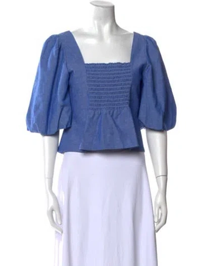 Pre-owned Sandro Square Neckline Three-quarter Sleeve Crop Top In Blue