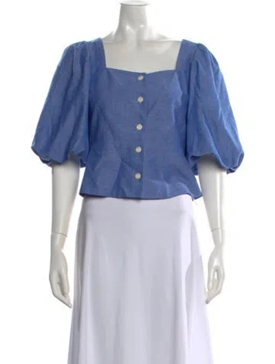 Pre-owned Sandro Square Neckline Three-quarter Sleeve Crop Top In Blue