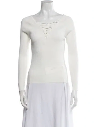 Pre-owned Sandro Square Neckline Three-quarter Sleeve Top In White