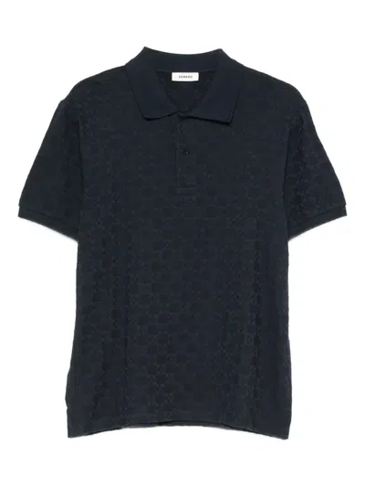 Sandro Square-pattern Polo Shirt In Blue