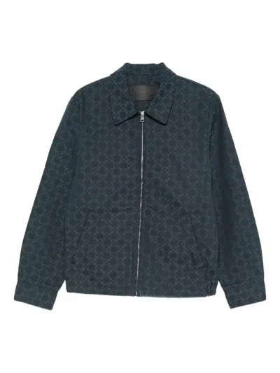 Sandro Square-pattern Shirt Jacket In Blue