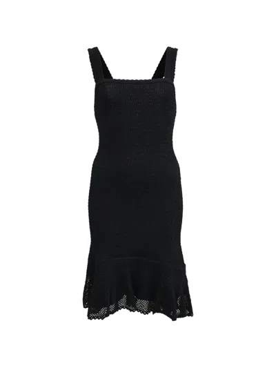 Pre-owned Sandro Square-neck Smocked Dress In Black