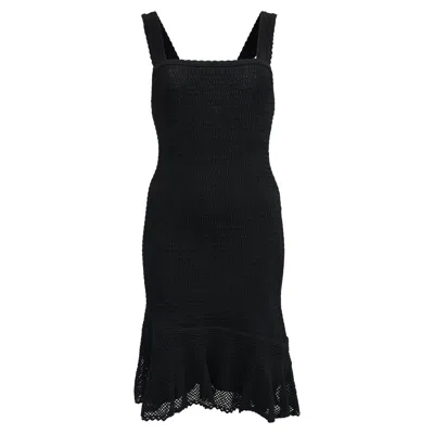 Sandro Square-neck Smocked Mini Dress In Black Viscose