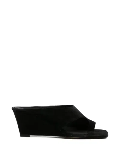 Sandro Square-toe Suede Sandals In Black